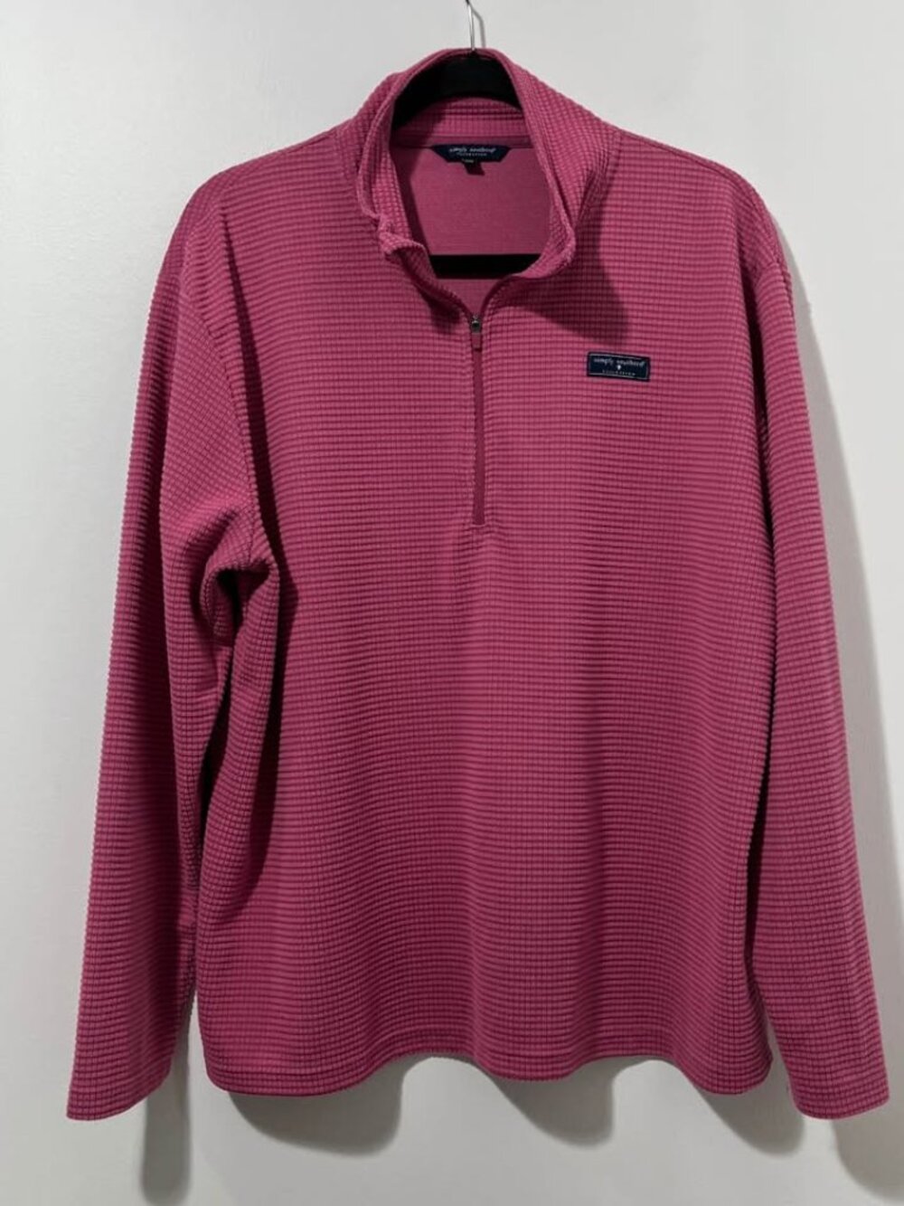Simply Southern Pink Textured Grid Fleece 1/4 Zip Mock Neck Pullover [size L] - Picture 2 of 11